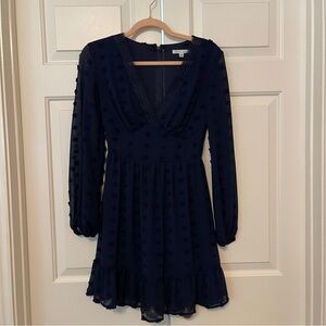 Blue Chiffon Swiss Dot Ruffle Hem